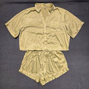 Parade Luxe Satin Pajama Set Key Lime Green Yellow Women's  L